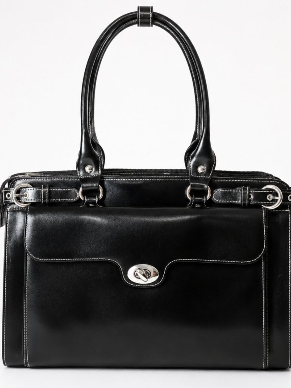 McKlein Leather Laptop Briefcase Black Women's 15" Business Tote Shoulder Bag